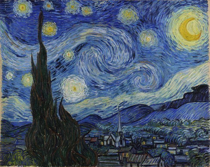 Grande Van Gogh y su cuadro Noche estrellada